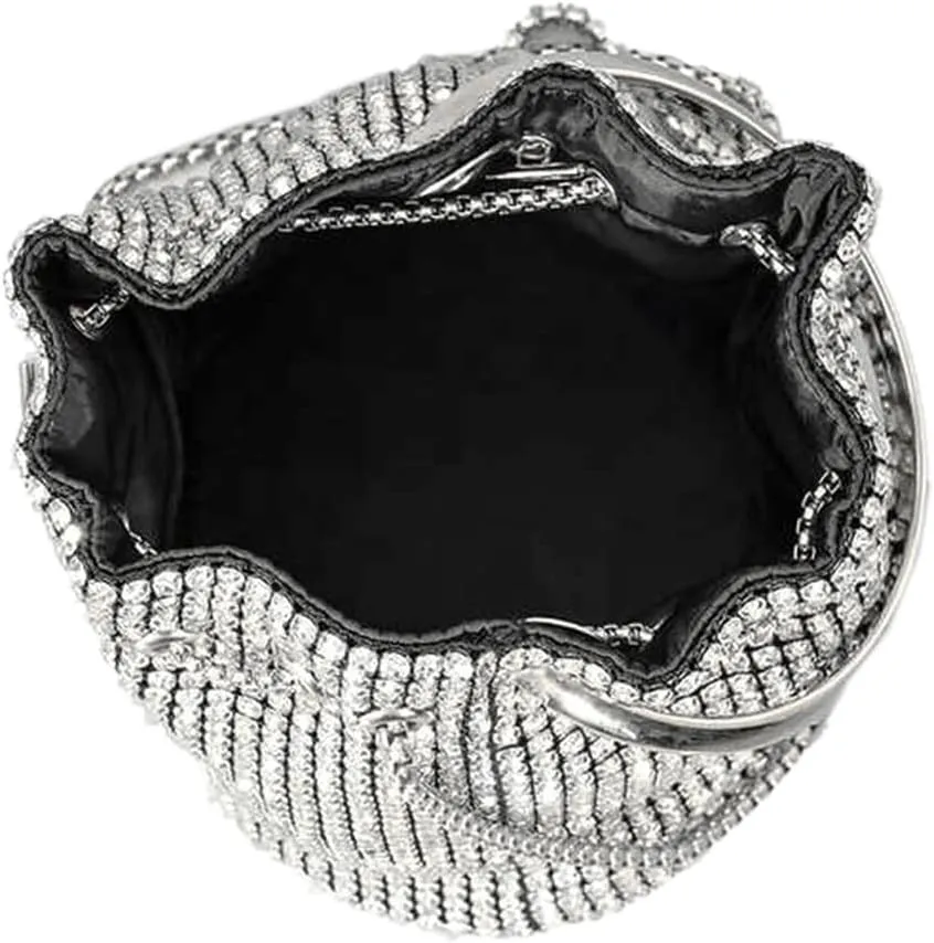 DJBM Women Full Diamonds Bucket Handbag Rhinestone Clutch Purse Evening Clutch for Women Party Prom Cocktail Wedding