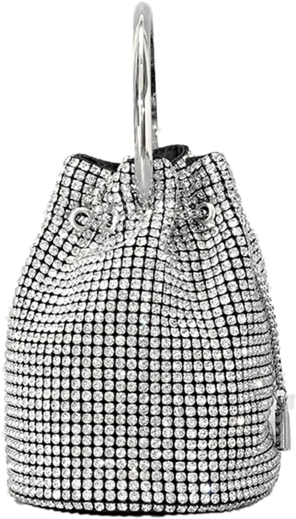 DJBM Women Full Diamonds Bucket Handbag Rhinestone Clutch Purse Evening Clutch for Women Party Prom Cocktail Wedding