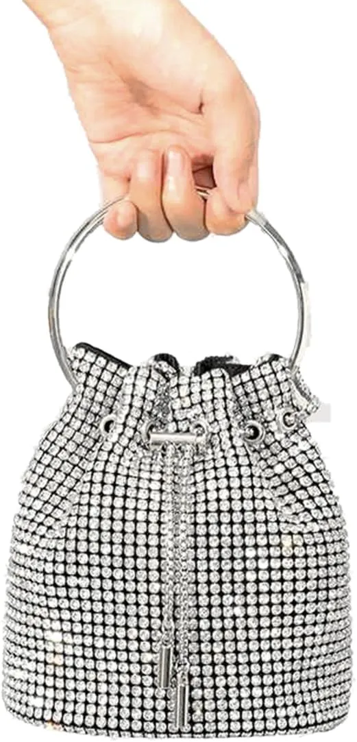DJBM Women Full Diamonds Bucket Handbag Rhinestone Clutch Purse Evening Clutch for Women Party Prom Cocktail Wedding