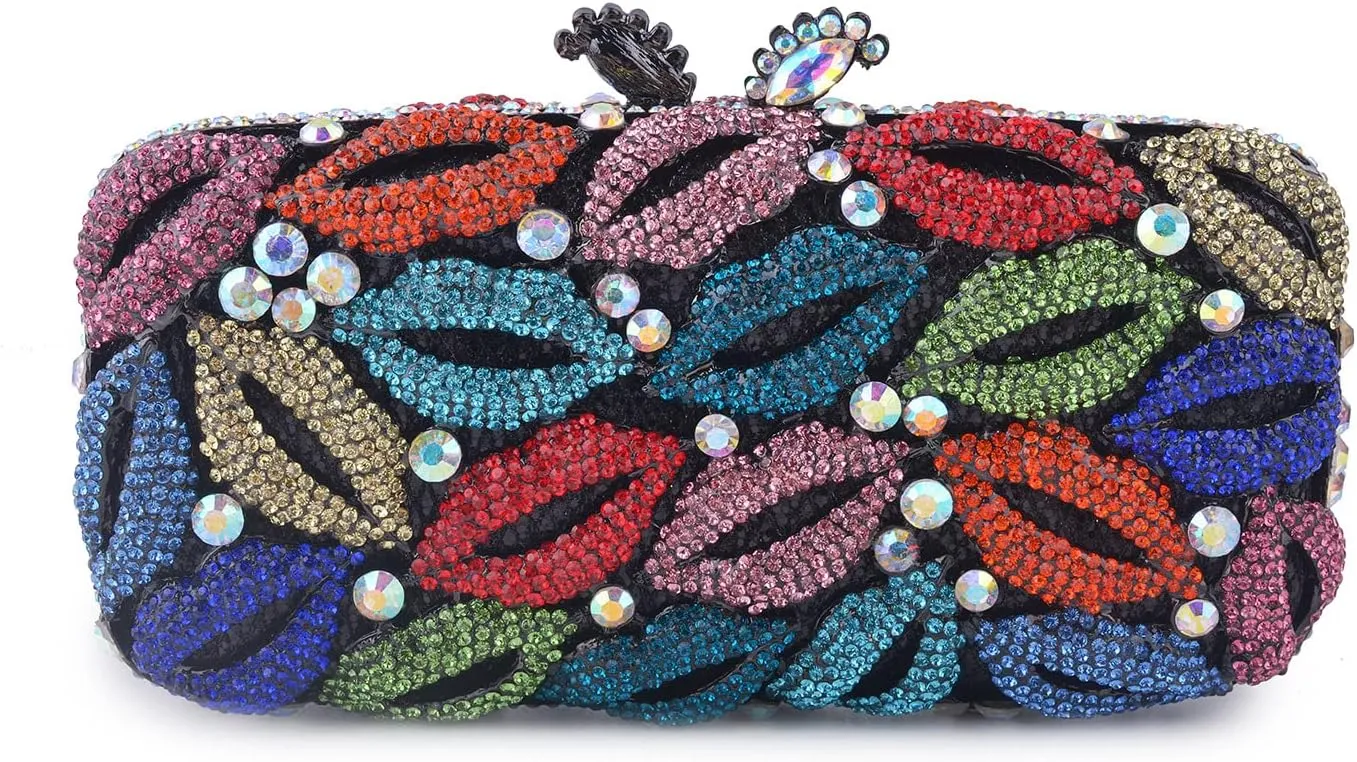 DJBM Women Lips Shaped Rhinestone Clutch Metal Crystal Evening Bags for Women Clutch Purse for Evening Party Cocktail