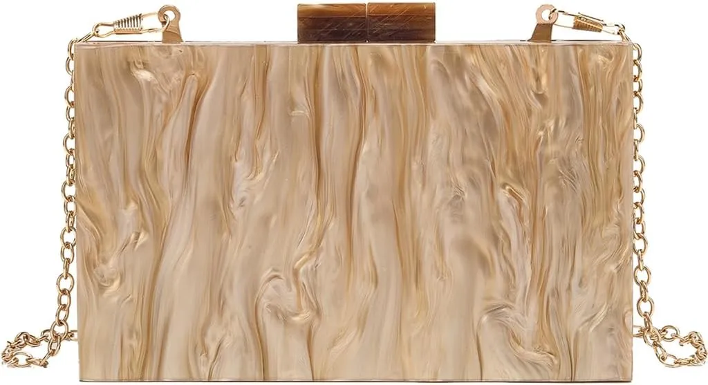 DJBM Women Marbling Box Clutch Bag Fashion Shiny Acrylic Chain Shoulder Purse for Evening Dinner