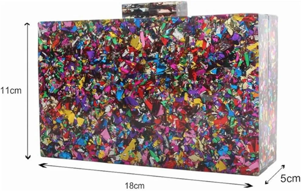 DJBM Women Marbling Box Clutch Bag Fashion Shiny Acrylic Chain Shoulder Purse for Evening Dinner