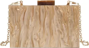 DJBM Women Marbling Box Clutch Bag Fashion Shiny Acrylic Chain Shoulder Purse for Evening Dinner