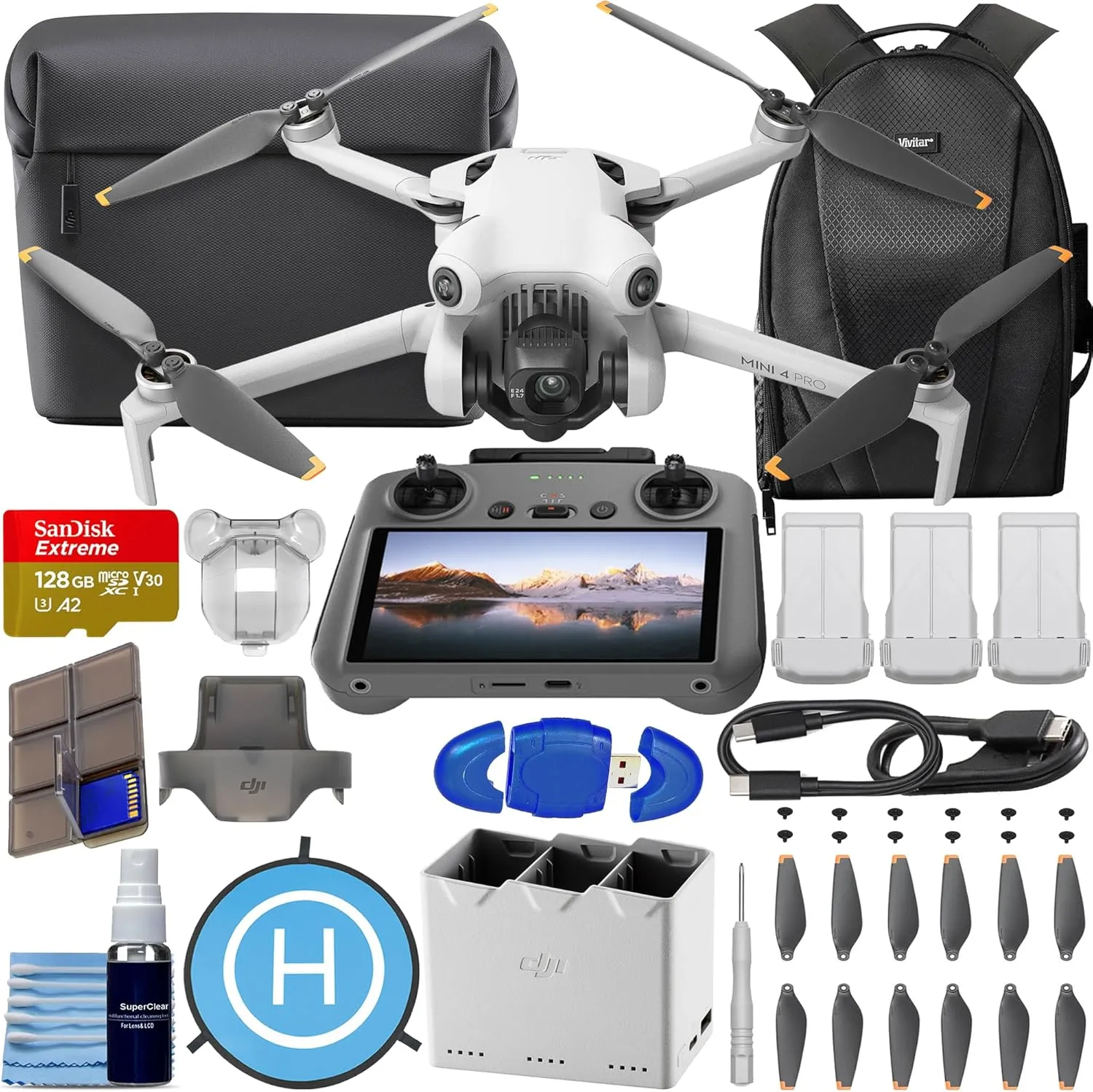 DJI Mini 4 Pro Fly More Combo Plus with DJI RC 2 (Screen Remote), CP.MA.00000740.01 Folding Mini-Drone with 4K HDR Under 249g, 45 Mins Flight Time, Vision Sensing   128GB Memory, Landing Pad   More