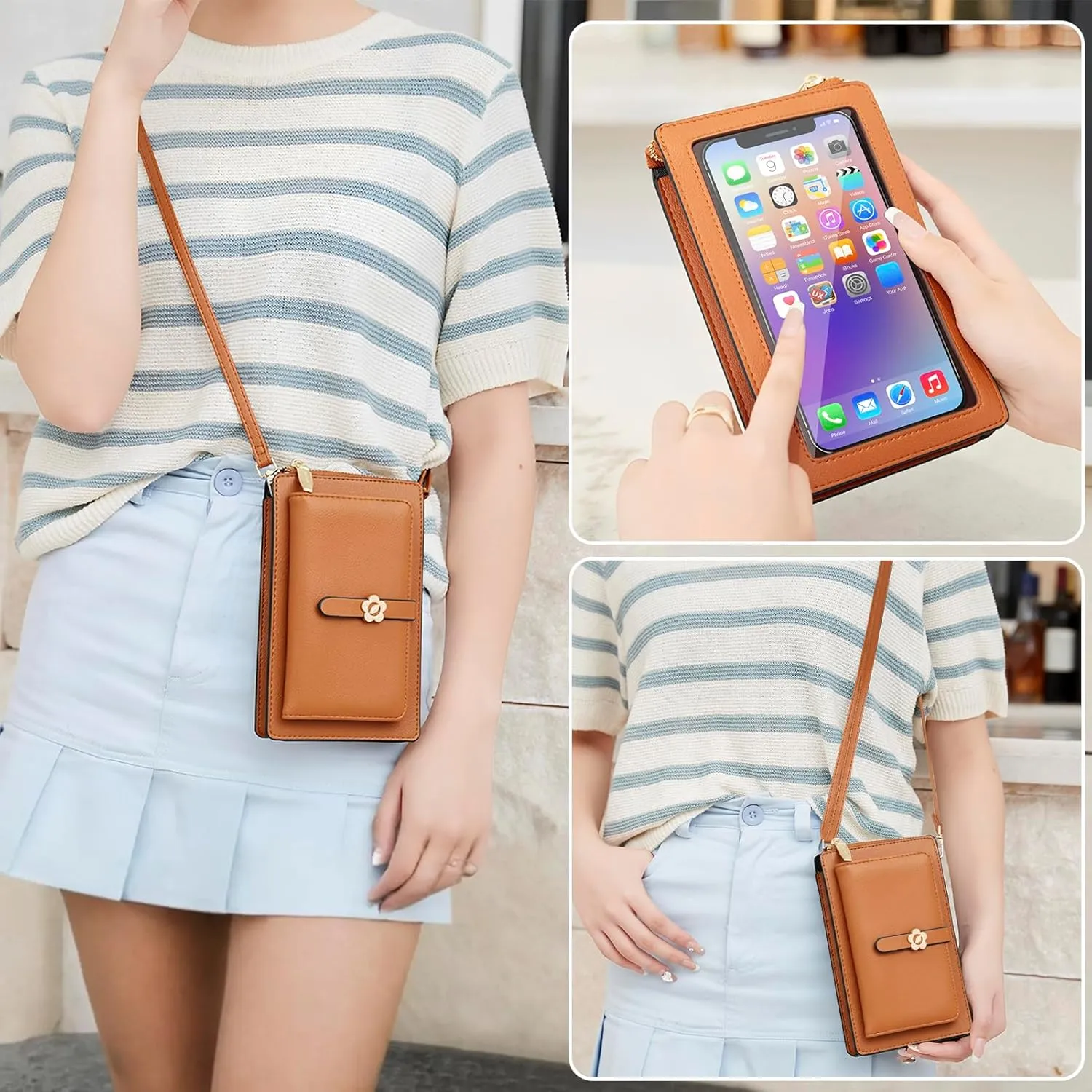 DOB SECHS Leather Small Phone Wallet Purse Cross Body for Women with Mini Coin Bag Pouch Travel Side Purses