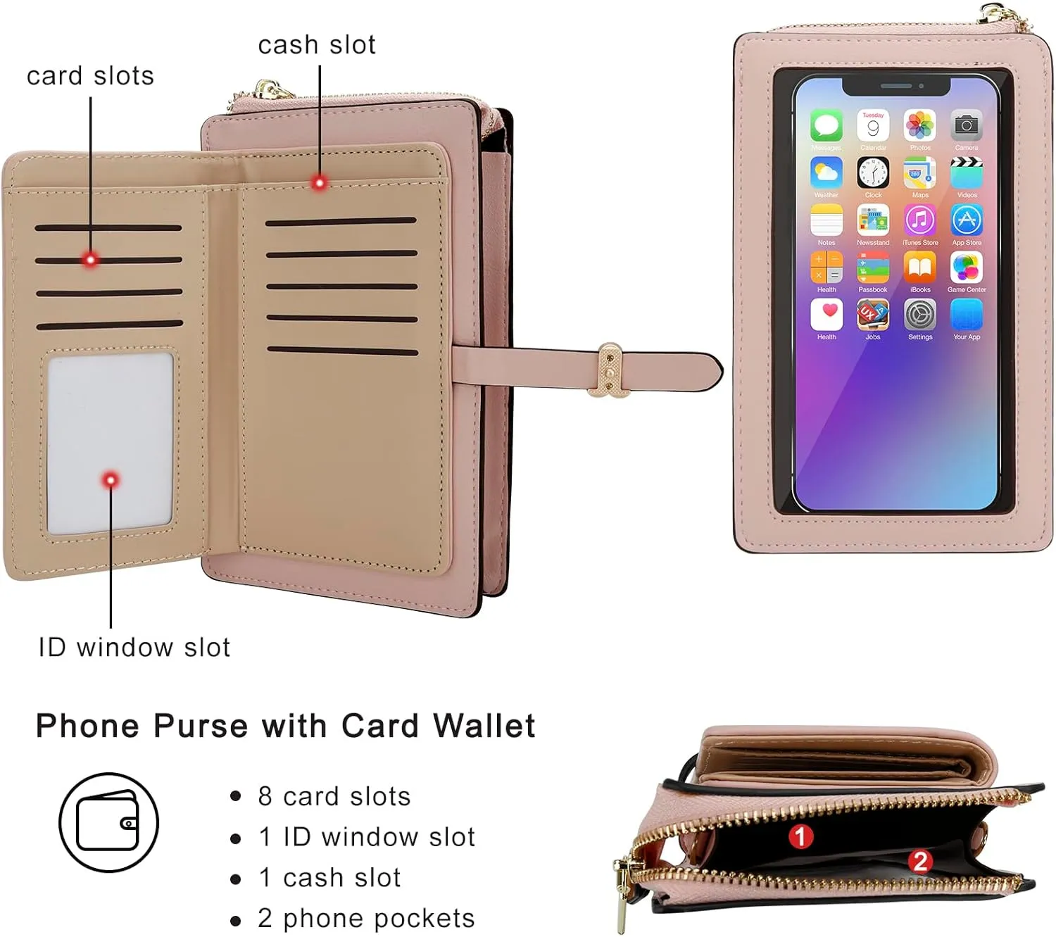DOB SECHS Leather Small Phone Wallet Purse Cross Body for Women with Mini Coin Bag Pouch Travel Side Purses