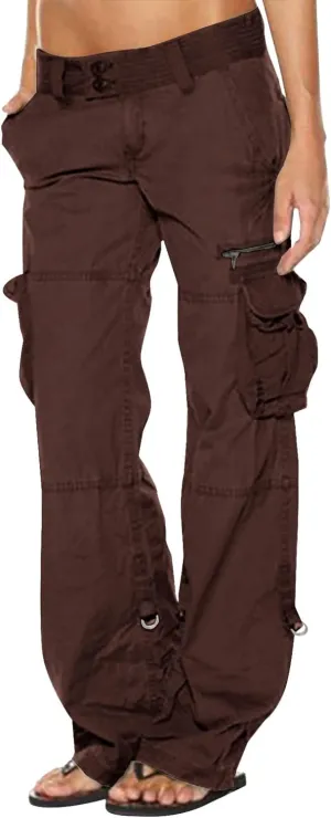 DOLKFU Women Wide Straight Leg Casual Cargo Pants High Waist Relaxed Fit Trousers Trendy Pants Multi-Pockets