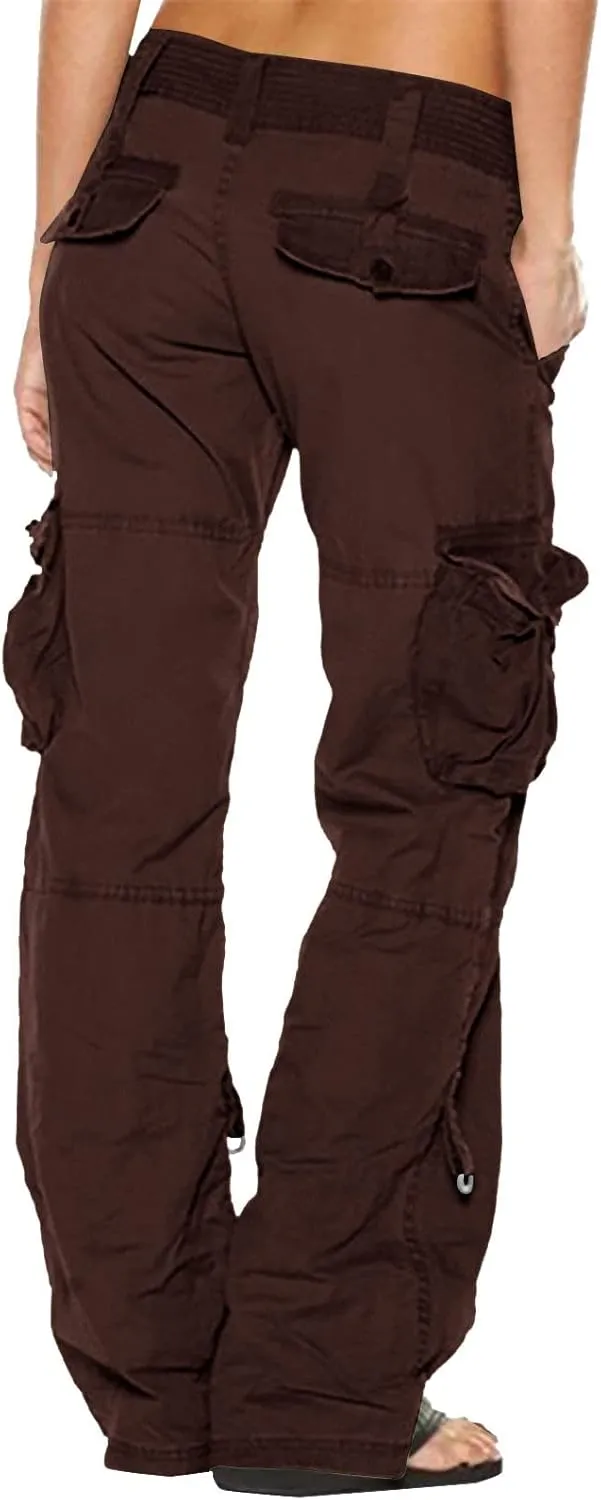DOLKFU Women Wide Straight Leg Casual Cargo Pants High Waist Relaxed Fit Trousers Trendy Pants Multi-Pockets