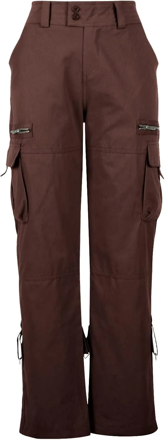 DOLKFU Women Wide Straight Leg Casual Cargo Pants High Waist Relaxed Fit Trousers Trendy Pants Multi-Pockets