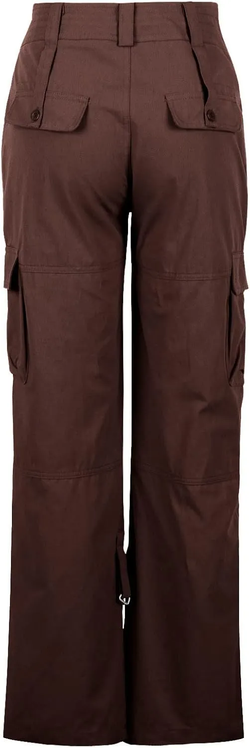 DOLKFU Women Wide Straight Leg Casual Cargo Pants High Waist Relaxed Fit Trousers Trendy Pants Multi-Pockets