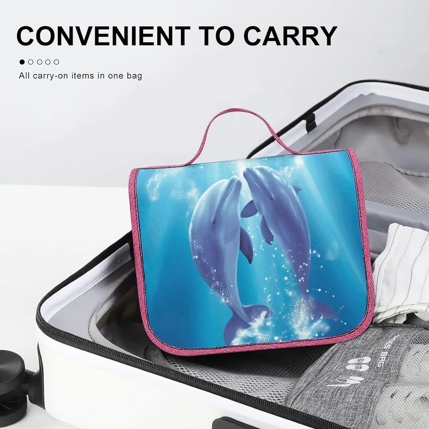 Dolphins in Love Travel Toiletry Bag for Women,Hanging Toiletry Organizer with Hook, Makeup Bag Travel Organizer for Shampoo,Toiletriesl