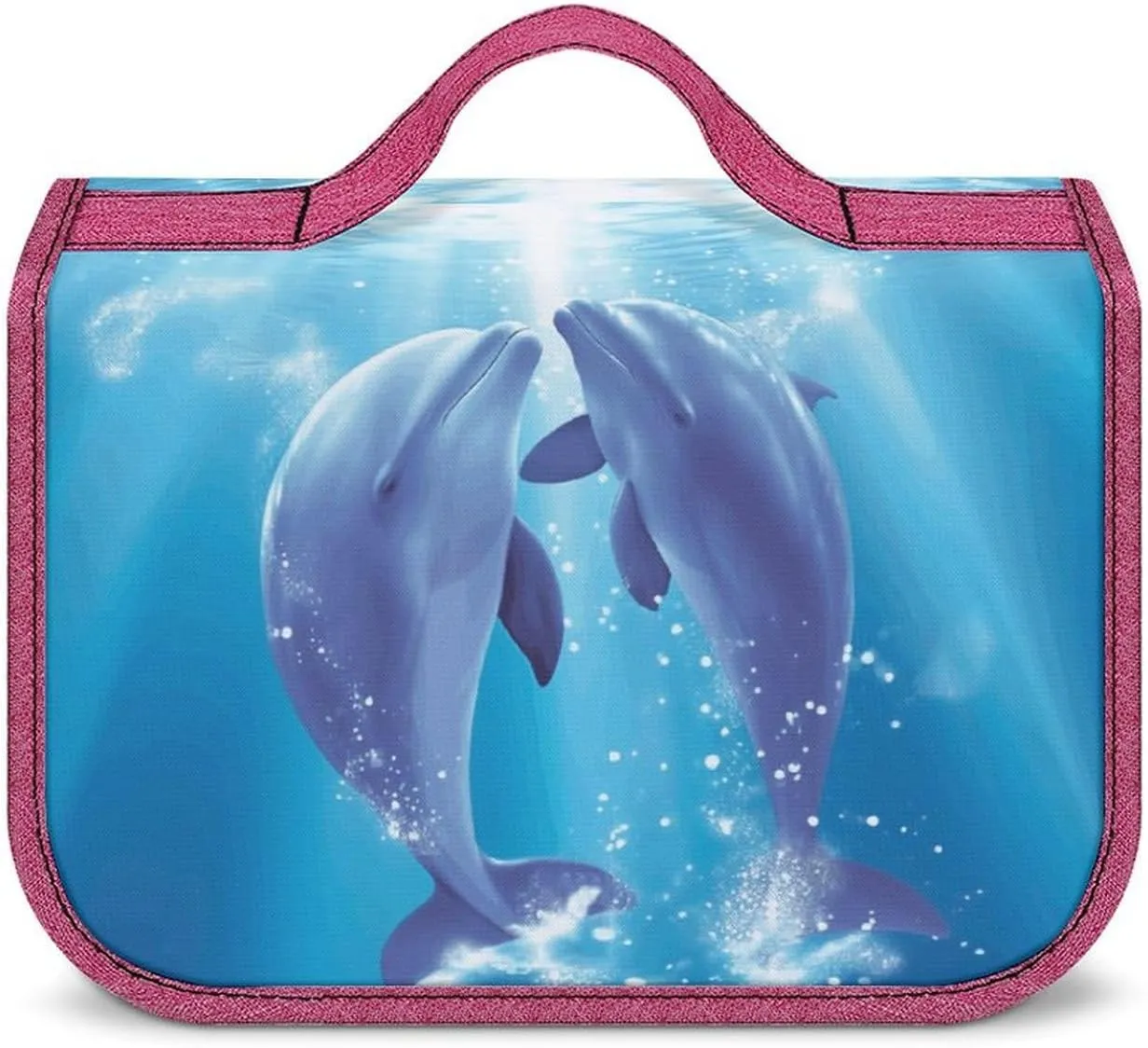 Dolphins in Love Travel Toiletry Bag for Women,Hanging Toiletry Organizer with Hook, Makeup Bag Travel Organizer for Shampoo,Toiletriesl