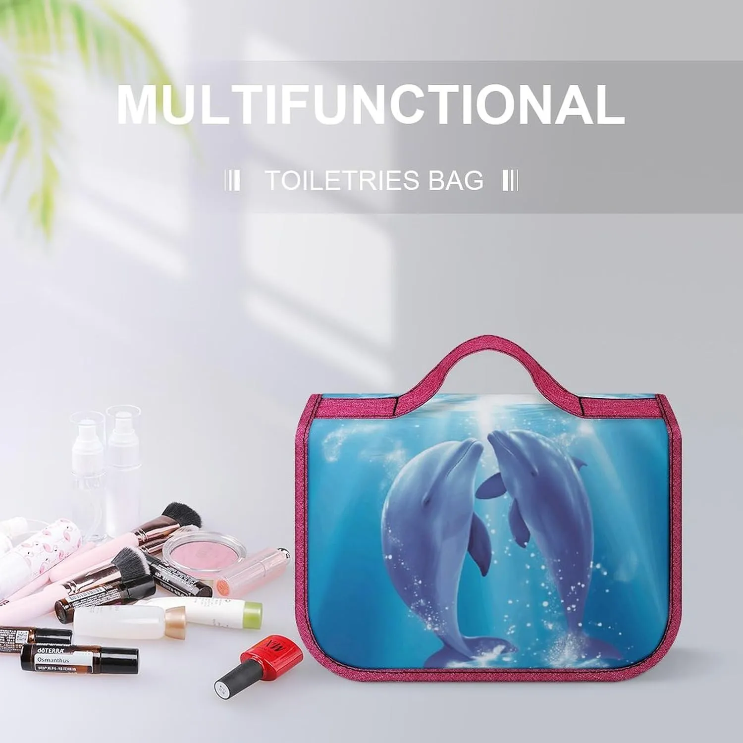 Dolphins in Love Travel Toiletry Bag for Women,Hanging Toiletry Organizer with Hook, Makeup Bag Travel Organizer for Shampoo,Toiletriesl