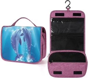 Dolphins in Love Travel Toiletry Bag for Women,Hanging Toiletry Organizer with Hook, Makeup Bag Travel Organizer for Shampoo,Toiletriesl