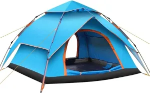 Dome Pop-Up Camping Tent,3-4 Person Automatic Tent,Double Layer Waterproof Tent,Large Family Tent (Blue) (Blue)
