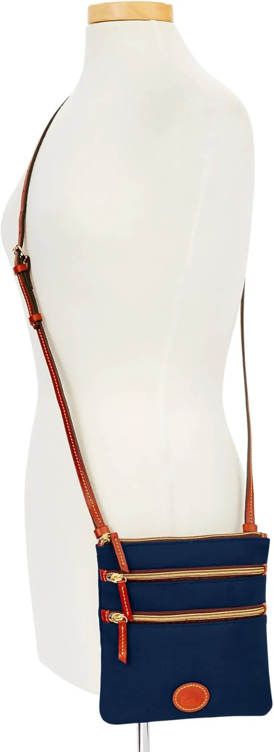 Dooney & Bourke Women's North South Triple Zip Crossbody in Lightweight Nylon, Handbag with Adjustable Shoulder Strap