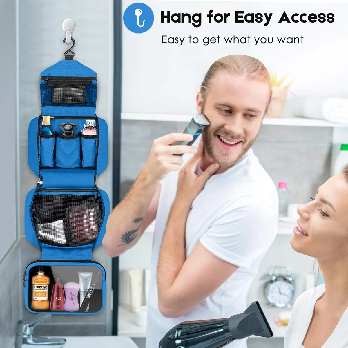 dopobo Travel Toiletry Bag for Women, Dopp Kit for Men, Waterproof Makeup Bag Shaving Bag with Hanging Hook, Portable Toiletry Organizer for Traveling and Camping