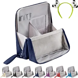 Doresty Makeup Bag, Multi-Purpose Large Capacity Oxford Cloth Standing Makeup Bag, Portable, Large Capacity, Waterproof with Compartments (Dark Blue)