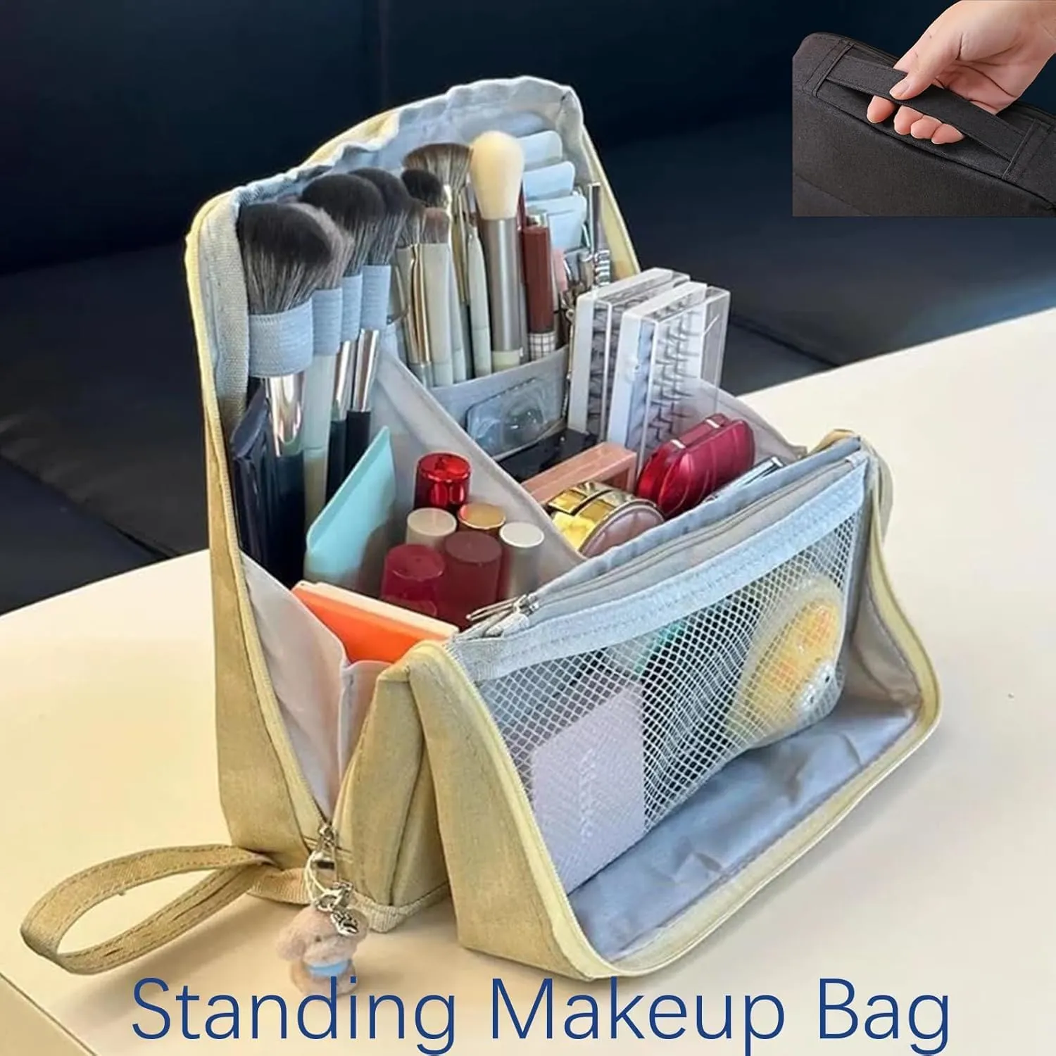 Doresty Makeup Bag, Multi-purpose Large Capacity Oxford Cloth Standing Makeup Bag, Standing Makeup Bags – Portable, Large Capacity (Black)