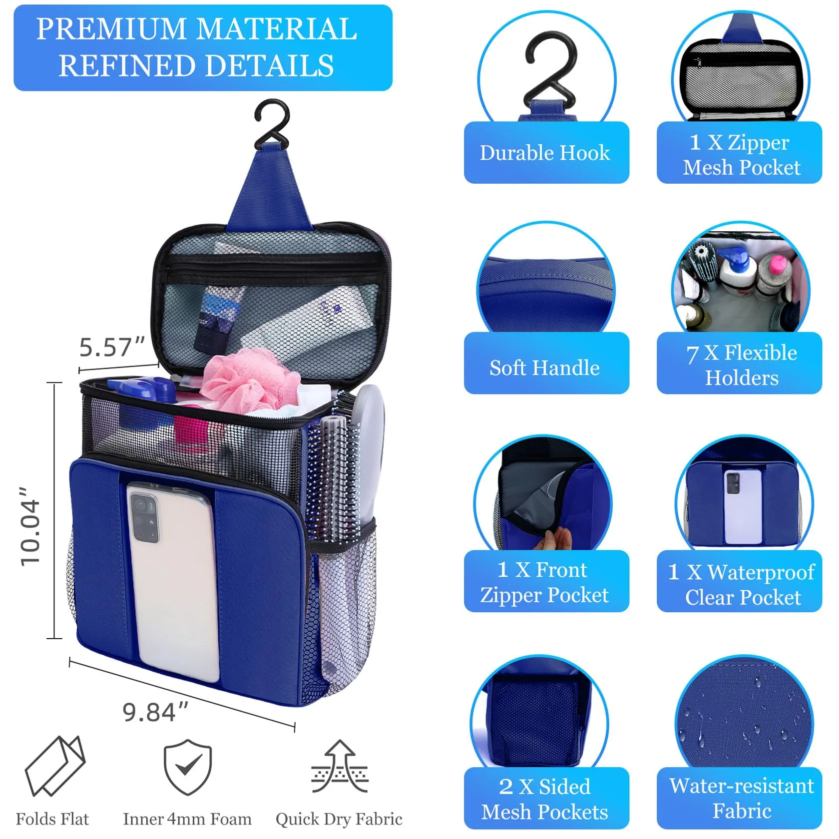 Dorm Room Essentials for College Students Girls Boys Guys, Toiletry Bag Travel Bag with Hanging Hook, Water-resistant Shower Caddy Portable for Bathroom Camping Swimming Beach, Gifts for Christmas