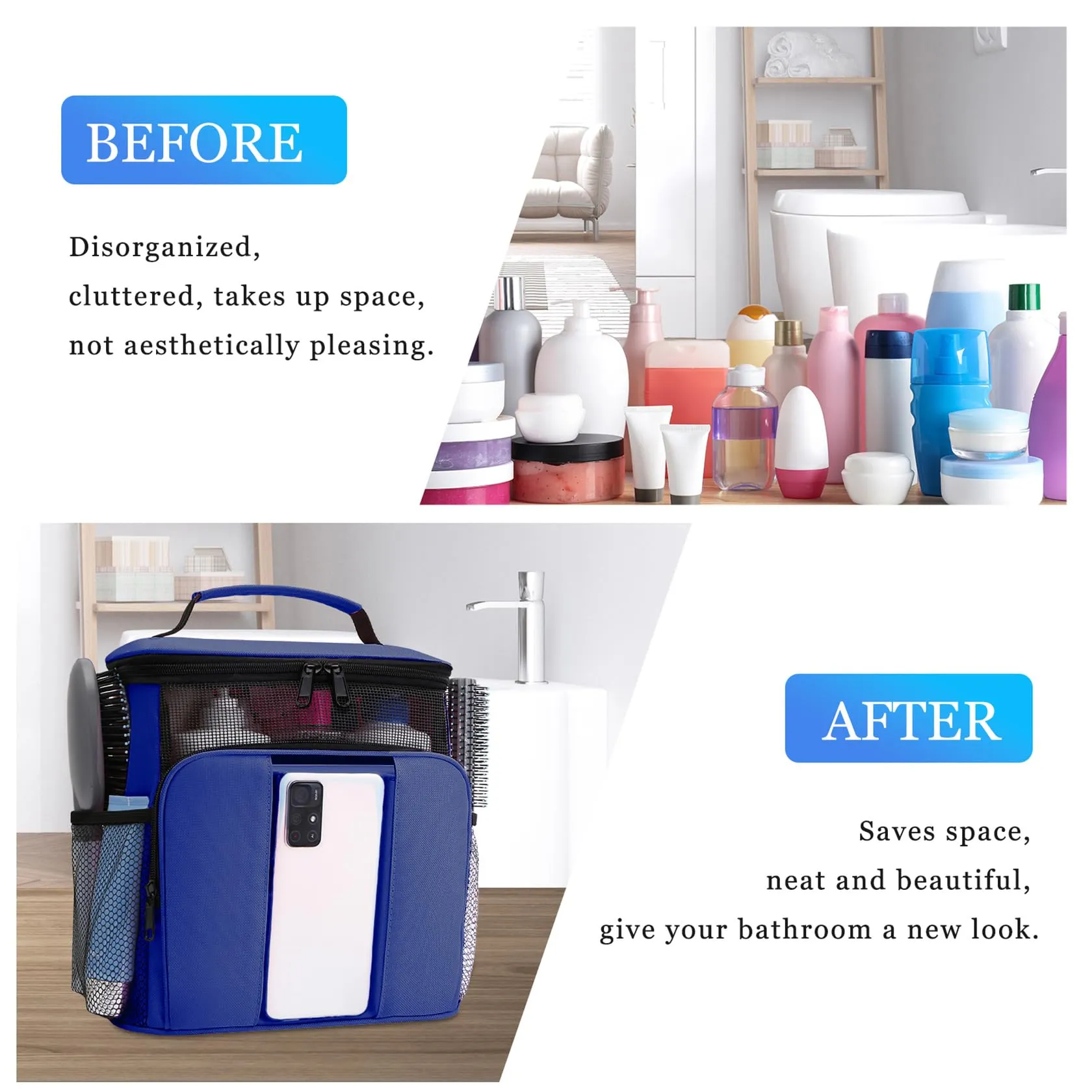 Dorm Room Essentials for College Students Girls Boys Guys, Toiletry Bag Travel Bag with Hanging Hook, Water-resistant Shower Caddy Portable for Bathroom Camping Swimming Beach, Gifts for Christmas