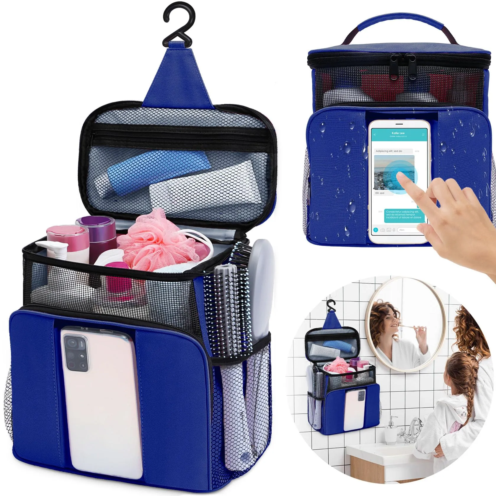 Dorm Room Essentials for College Students Girls Boys Guys, Toiletry Bag Travel Bag with Hanging Hook, Water-resistant Shower Caddy Portable for Bathroom Camping Swimming Beach, Gifts for Christmas