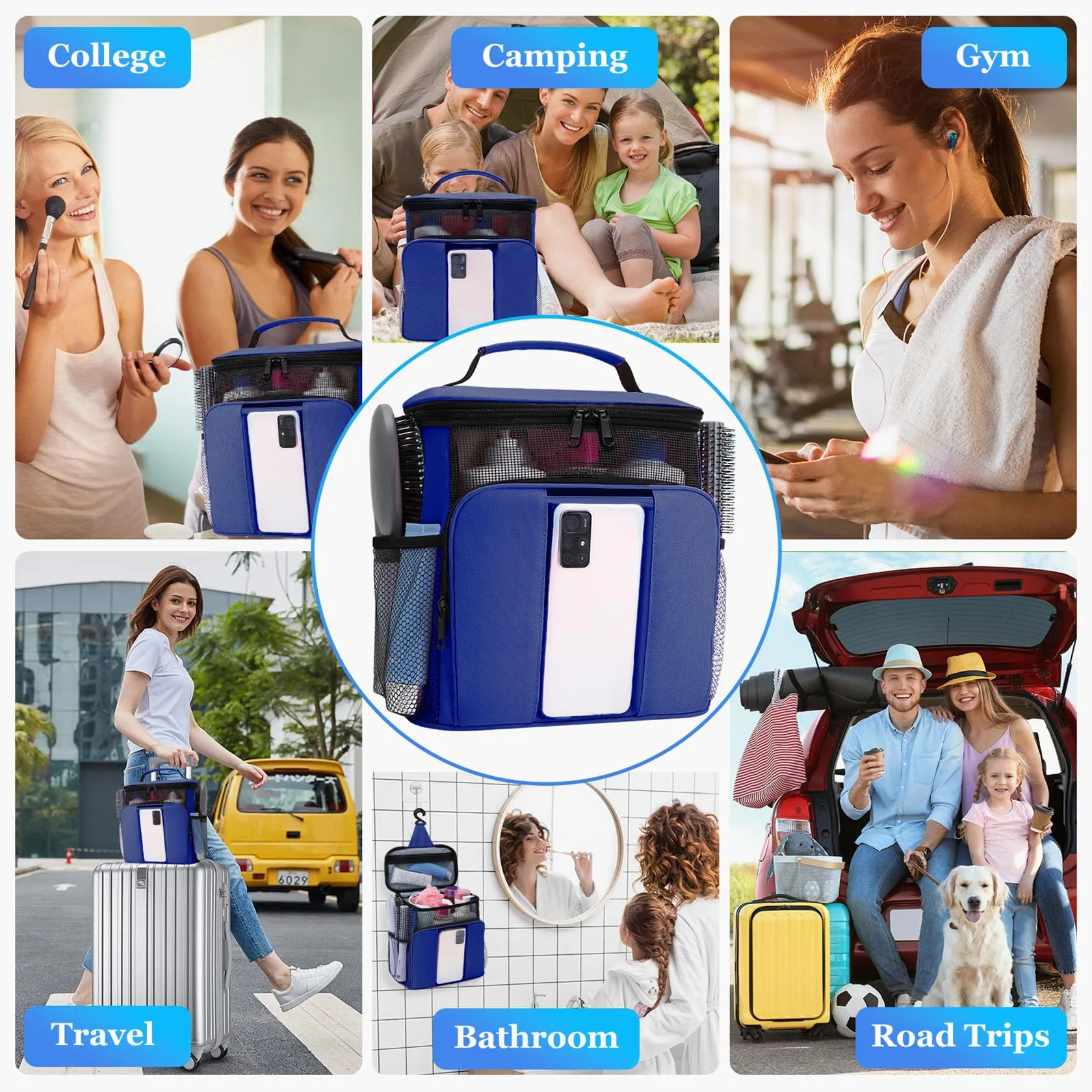 Dorm Room Essentials for College Students Girls Boys Guys, Toiletry Bag Travel Bag with Hanging Hook, Water-resistant Shower Caddy Portable for Bathroom Camping Swimming Beach, Gifts for Christmas