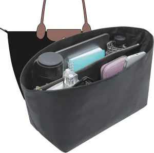 Doxo Purse Organizer Insert for le pliage Tote, Extra Lightweight Waterproof le pliage Large Organizer with YKK Zip, Bag Organizer Insert Compatible with Long Champ Shoulder Bag Large(Full Black,L)