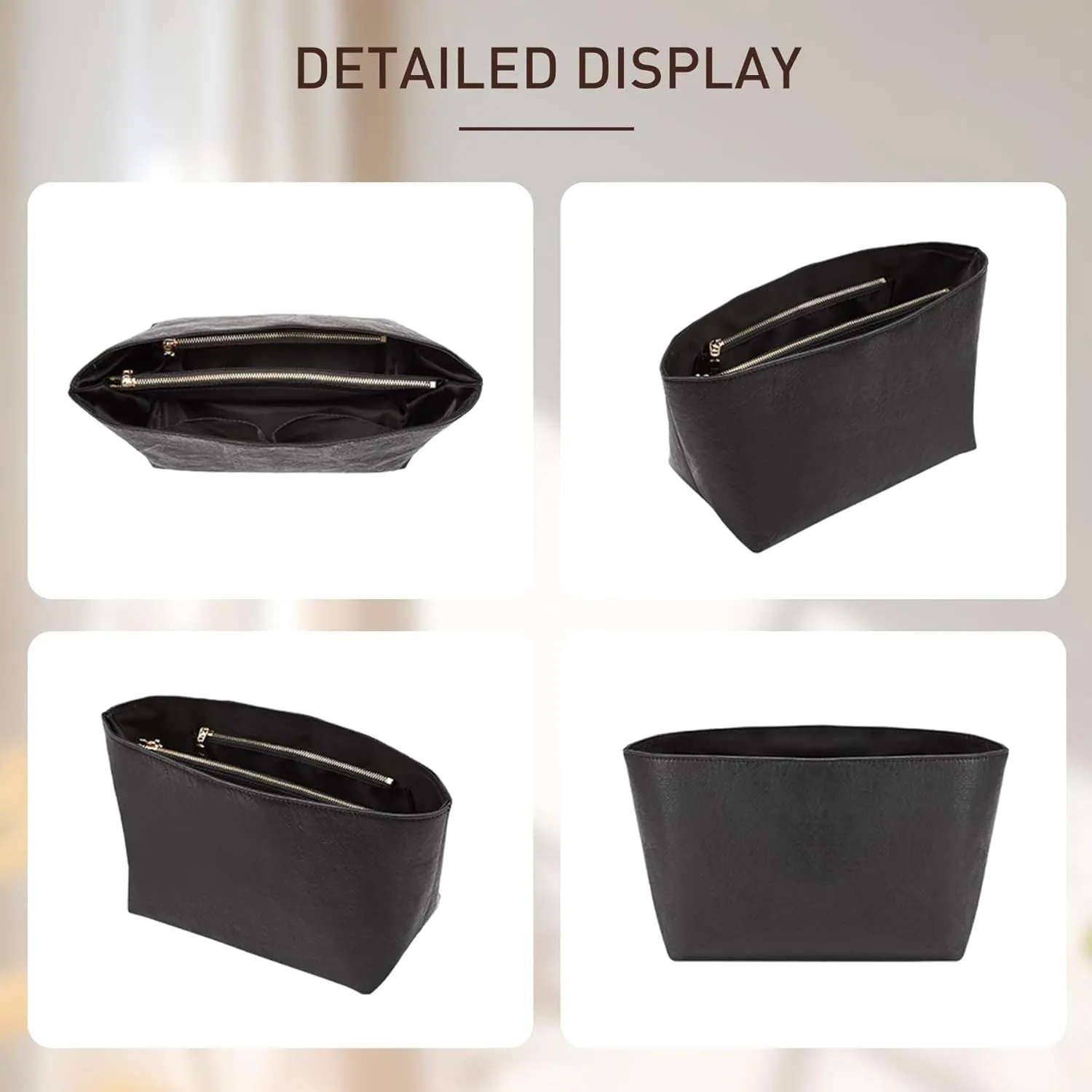 Doxo Purse Organizer Insert for le pliage Tote, Extra Lightweight Waterproof le pliage Large Organizer with YKK Zip, Bag Organizer Insert Compatible with Long Champ Shoulder Bag Large(Full Black,L)