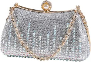 Dreubea Womens Fashion Rhinestone Evening Handbag with Chain Shiny Tote Clutch Bag