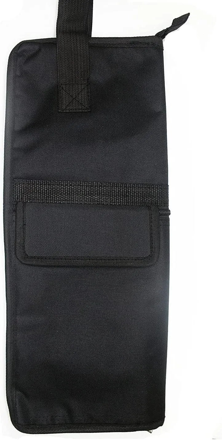 Drum Stick Bag case Percussion Drum Mallet Bag with an External Pocket and Floor Tom Hooks Holds 10-12 Pairs Drum Sticks Mallets Brushes Black