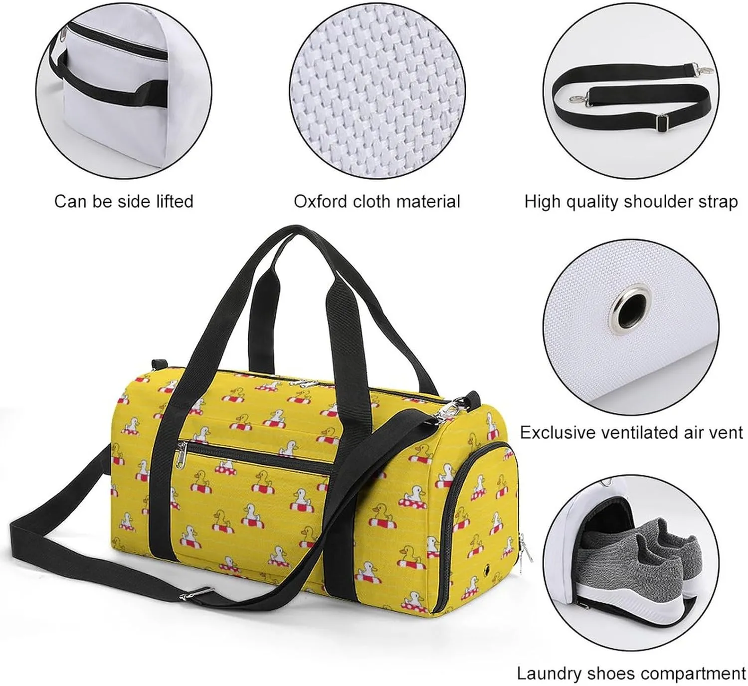 Duck Swimming Pool Water Resistant Gym Bag with Shoe Compartment, Travel Duffel Tote Bag Weekender Overnight Bag for Women Men