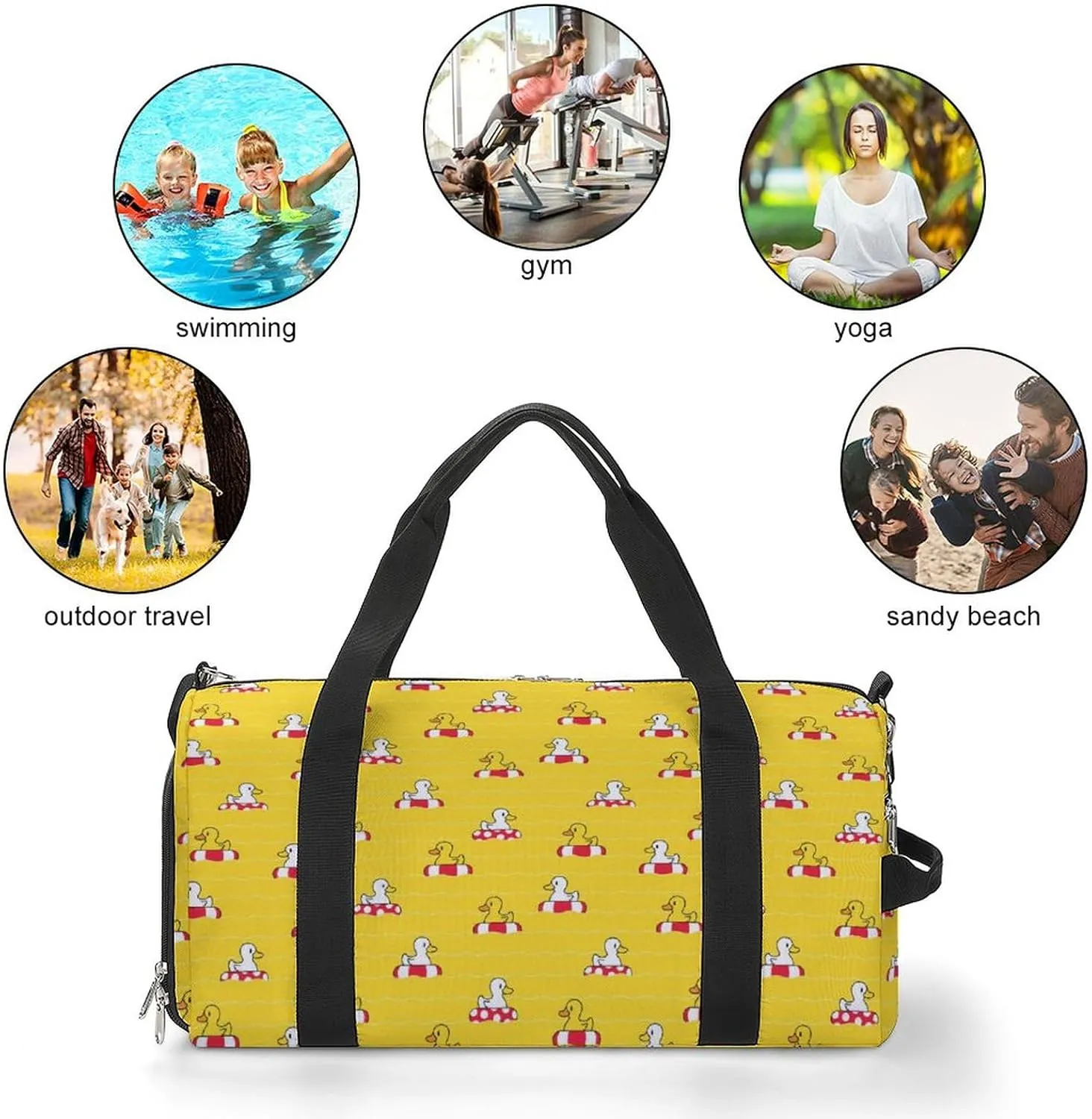 Duck Swimming Pool Water Resistant Gym Bag with Shoe Compartment, Travel Duffel Tote Bag Weekender Overnight Bag for Women Men