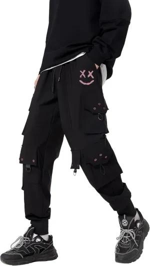 DUDHUH Cargo Pants for Men Elastic Waist Drawstring Sweatpants Goth Tactical Mens Joggers Multi Pocket