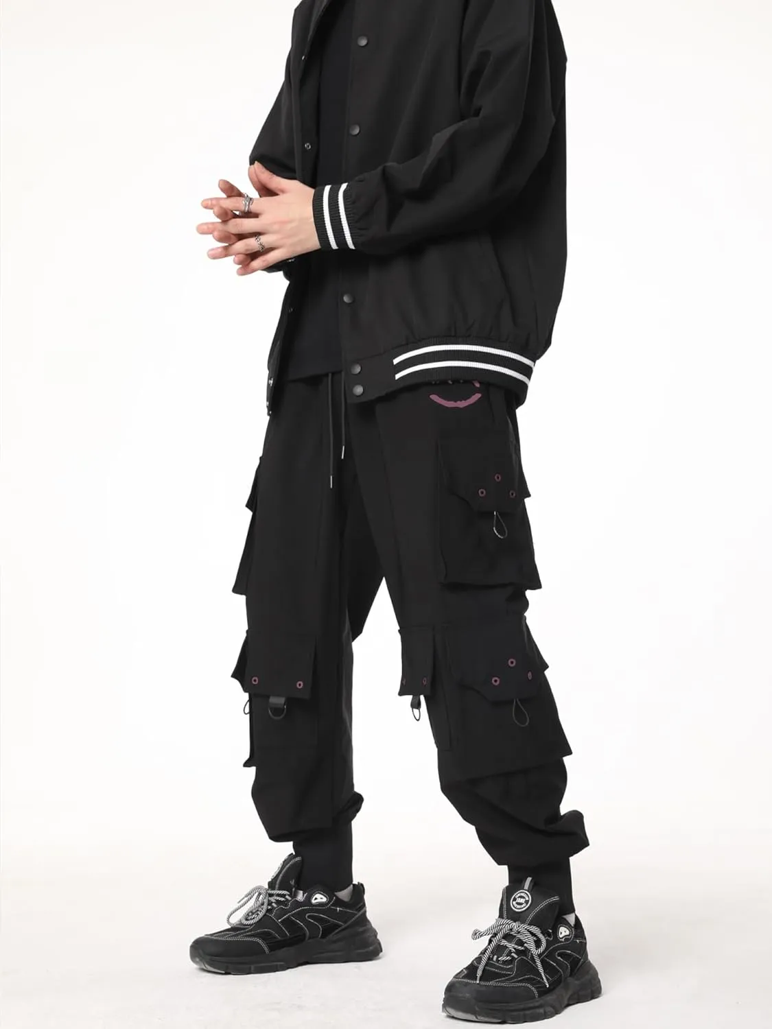 DUDHUH Cargo Pants for Men Elastic Waist Drawstring Sweatpants Goth Tactical Mens Joggers Multi Pocket