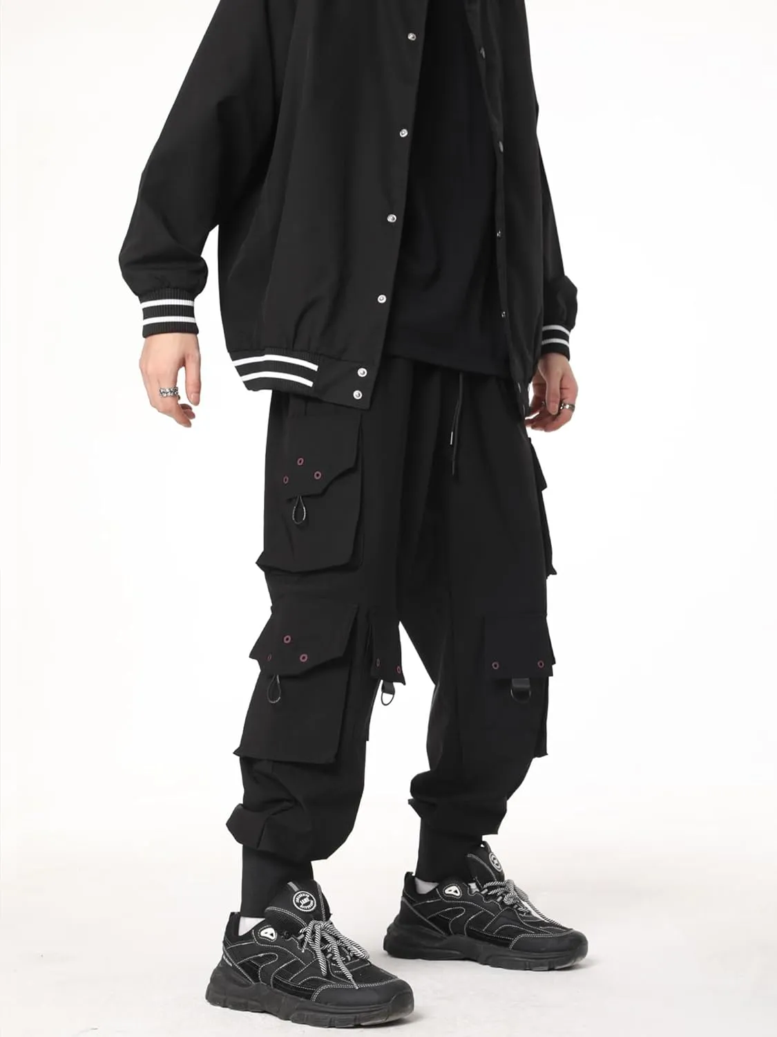 DUDHUH Cargo Pants for Men Elastic Waist Drawstring Sweatpants Goth Tactical Mens Joggers Multi Pocket