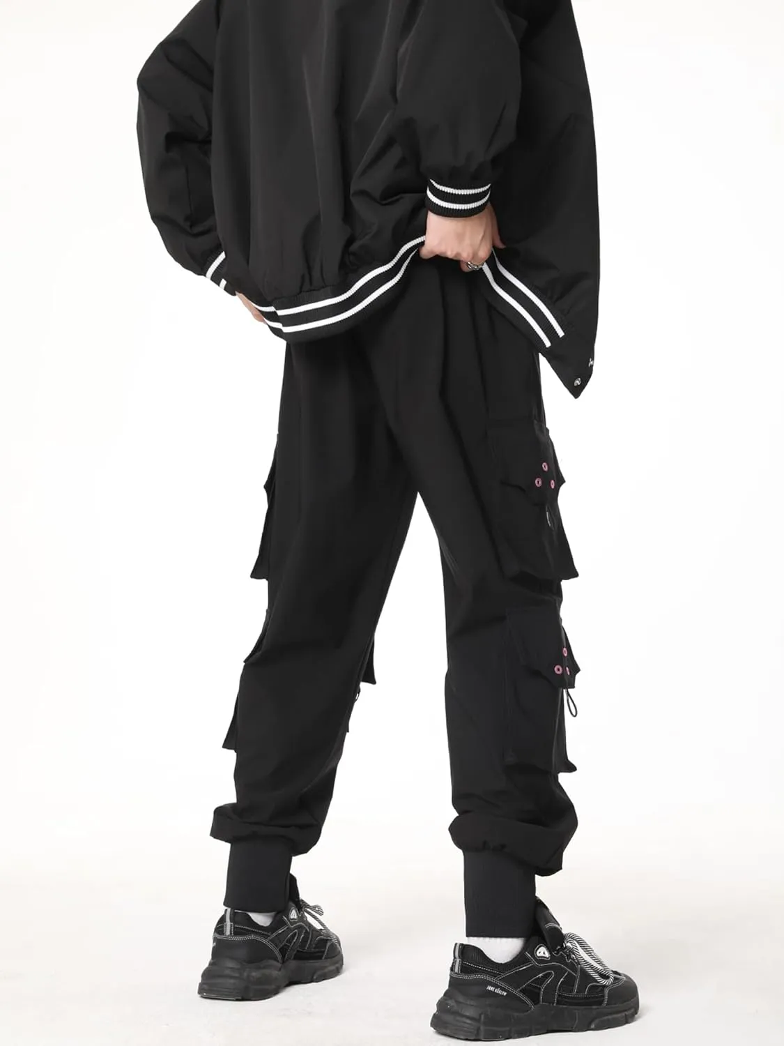 DUDHUH Cargo Pants for Men Elastic Waist Drawstring Sweatpants Goth Tactical Mens Joggers Multi Pocket