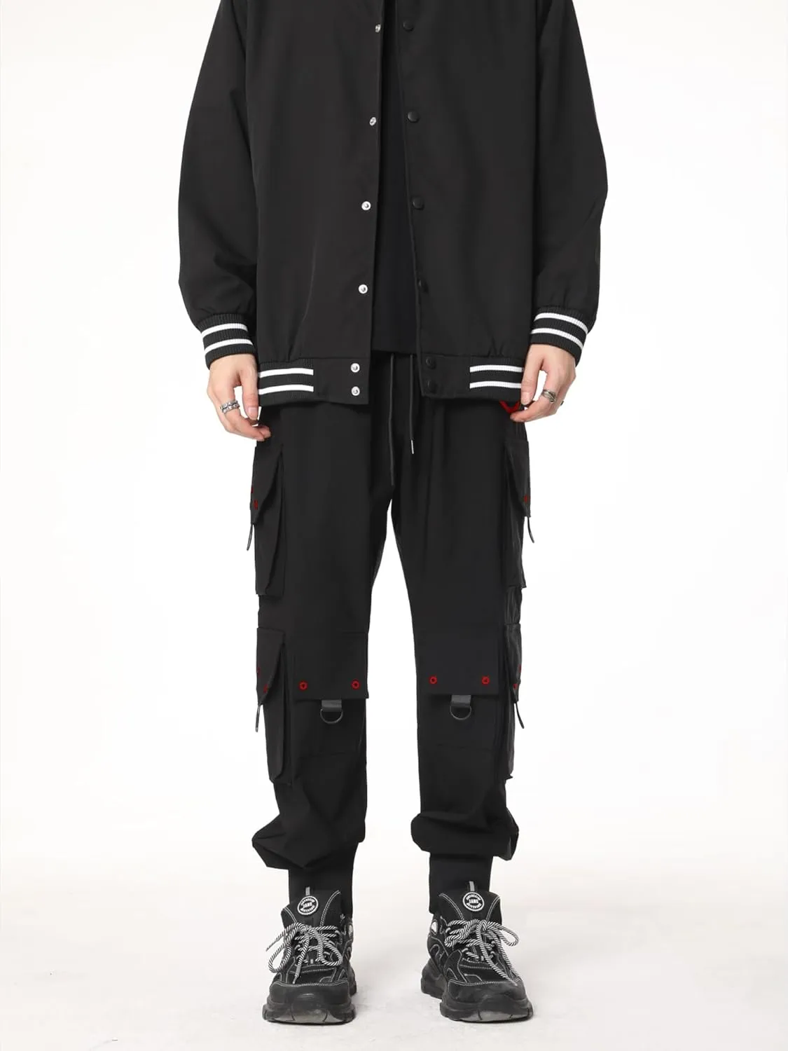 DUDHUH Cargo Pants for Men Elastic Waist Drawstring Sweatpants Goth Tactical Mens Joggers Multi Pocket