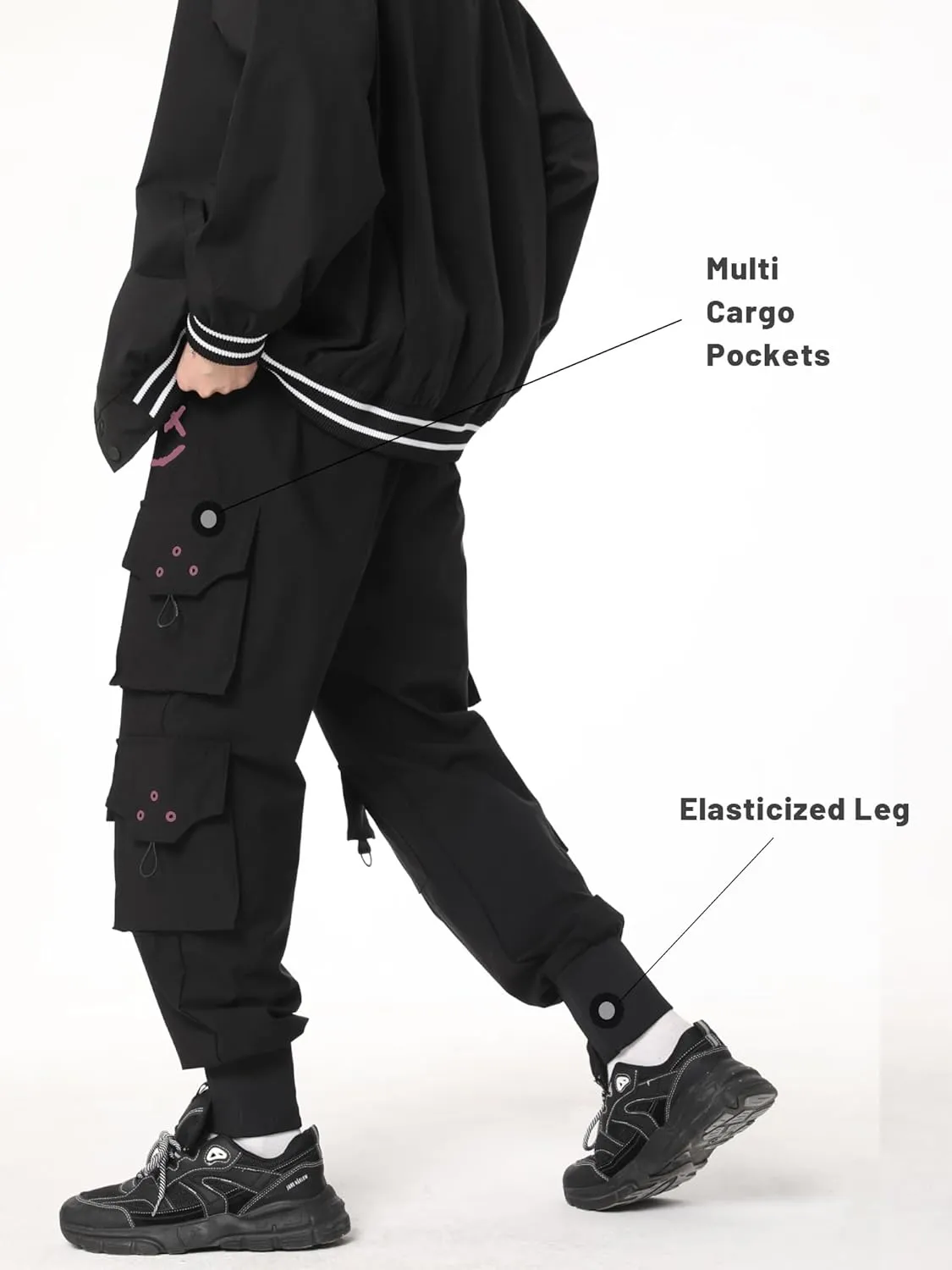 DUDHUH Cargo Pants for Men Elastic Waist Drawstring Sweatpants Goth Tactical Mens Joggers Multi Pocket