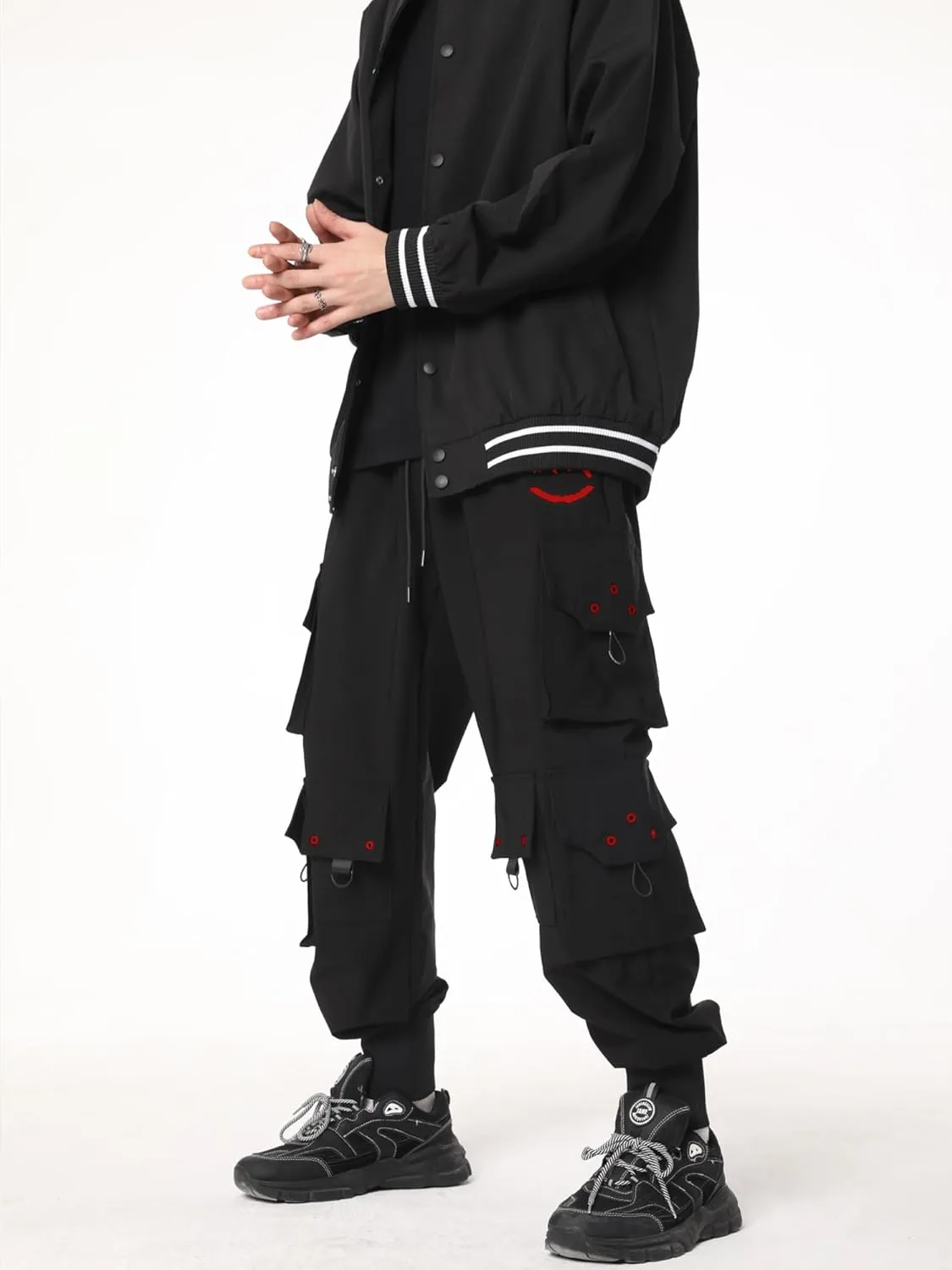 DUDHUH Cargo Pants for Men Elastic Waist Drawstring Sweatpants Goth Tactical Mens Joggers Multi Pocket