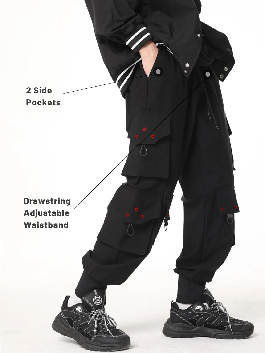 DUDHUH Cargo Pants for Men Elastic Waist Drawstring Sweatpants Goth Tactical Mens Joggers Multi Pocket