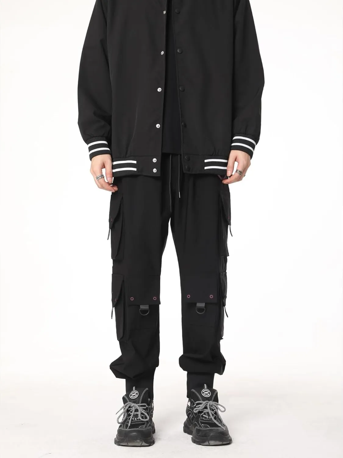 DUDHUH Cargo Pants for Men Elastic Waist Drawstring Sweatpants Goth Tactical Mens Joggers Multi Pocket