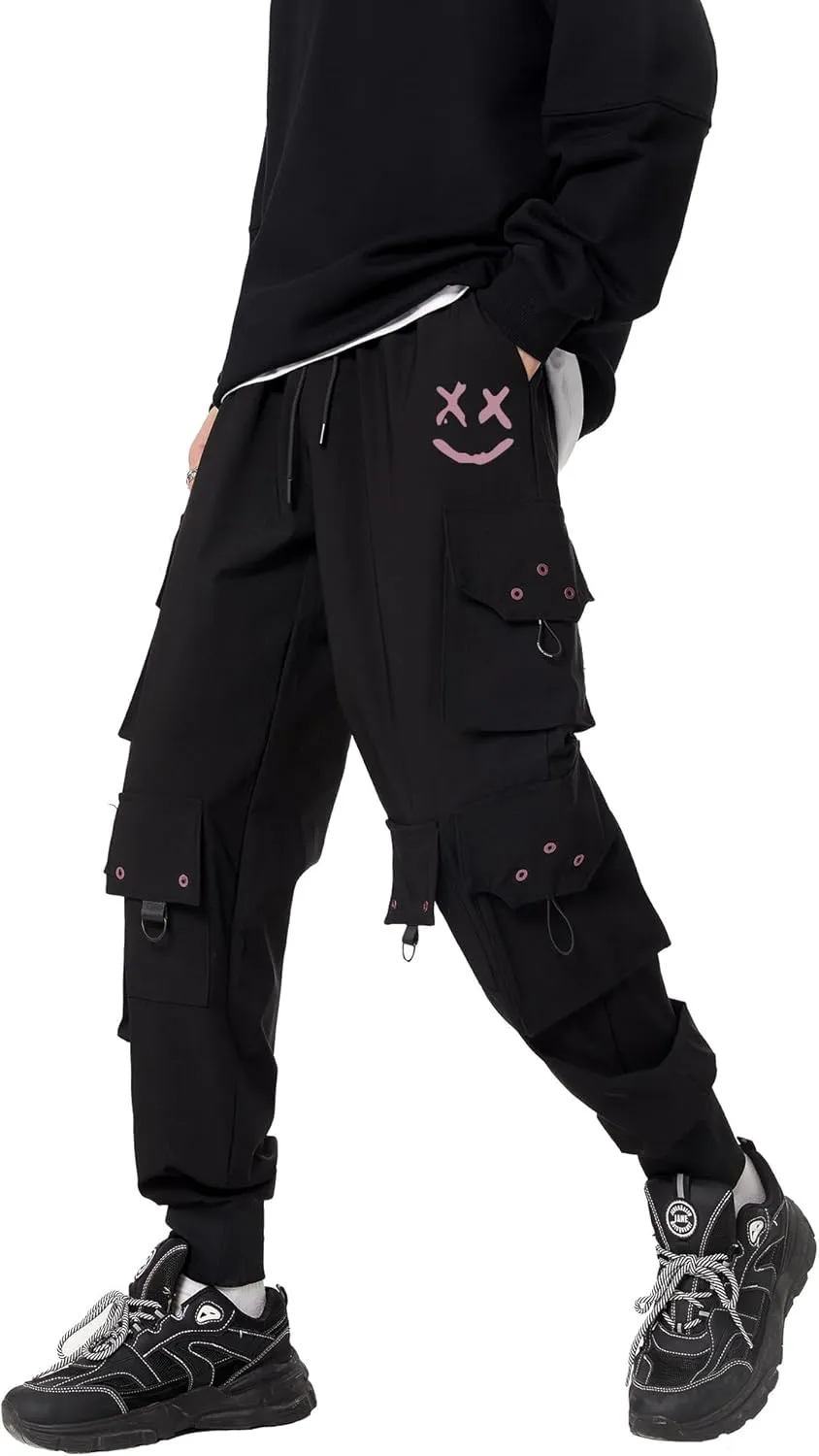 DUDHUH Cargo Pants for Men Elastic Waist Drawstring Sweatpants Goth Tactical Mens Joggers Multi Pocket