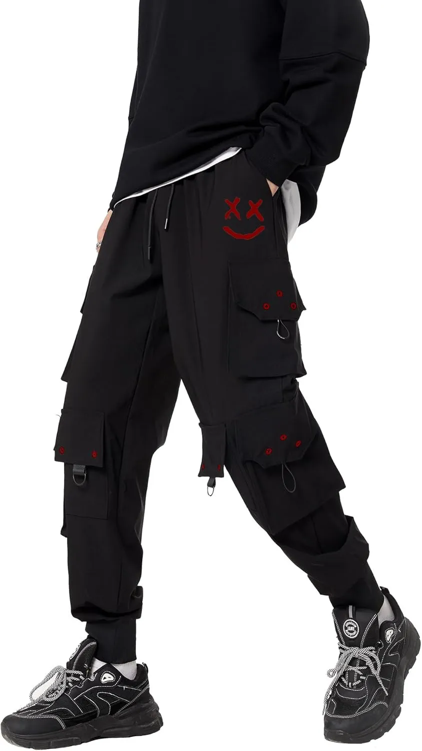 DUDHUH Cargo Pants for Men Elastic Waist Drawstring Sweatpants Goth Tactical Mens Joggers Multi Pocket