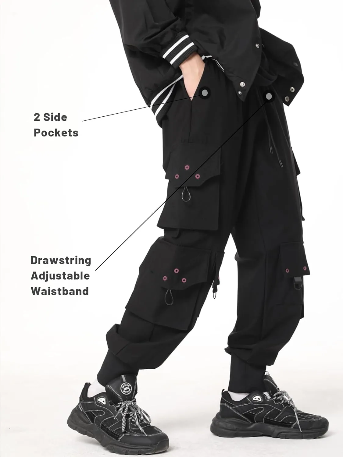 DUDHUH Cargo Pants for Men Elastic Waist Drawstring Sweatpants Goth Tactical Mens Joggers Multi Pocket