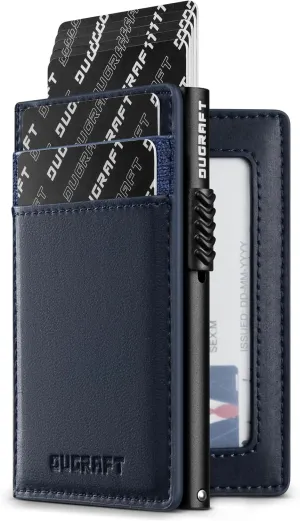 DUGRAFT Slim Card Holder for 10 Cards with Aluminum POP UP Credit Card Ejector RFID Blocking, ID Window and 4 Card Slots, Minimalist Front Pocket Wallet for Men, Blue