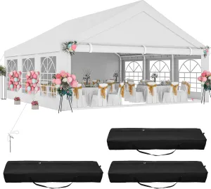 DWVO 20x20ft Party Tent Outdoor Heavy Duty Wedding Event Shelters Galvanized Canopy with Upgraded Large Roof, Removable PVC Sidewalls & 3 Storage Bags, White