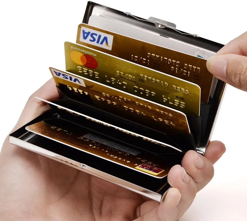 EASTNIGHTS RFID Credit Card Holder for Women and Men, Stainless Steel Credit Card Wallet for Holding Debit Card and ID Card (add 5PCS Card Slots)