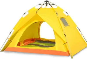 Easy to Assemble Camping Tent 3-4 Person [Instant Tent] Waterproof [Pop up] [Quick Setup] 3 Season Family Tent UV Protection with Carry Bag (Color : Yellow)