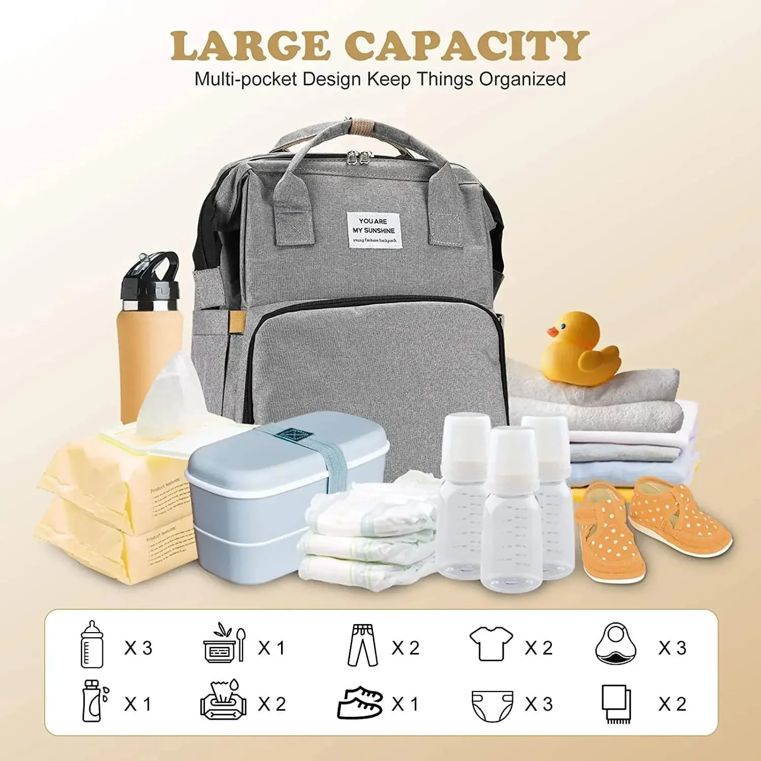 EI UNION Diaper Backpack with Changing Station and Pad, Baby Nursing Bag, Bottle Bag, Waterproof, Large Capacity, Baby Registry Search, Newborn Essentials